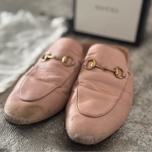 Gucci Blush Leather Loafers with Gold Accent